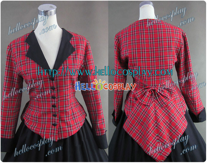 Civil War Cotton Satin Tartan Gown Dress Cosplay