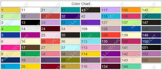 HelloCosplay Satin Color Chart