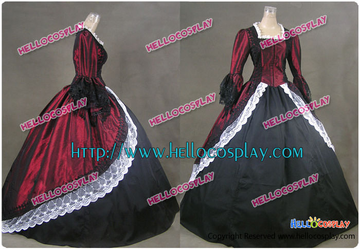 Marie Antoinette Victorian Dark Red Wedding Dress Ball Gown Prom