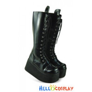 Black Long Shoelaces Lace Up Platform Punk Lolita Boots