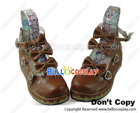 Light Brown Three Bows Straps Platform Princess Lolita Shoes
