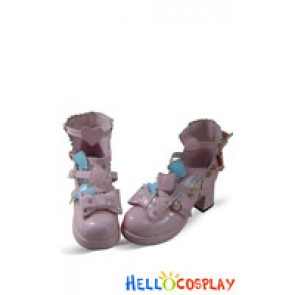 Pink Shellac Alice Bow Straps Chunky Princess Lolita Shoes