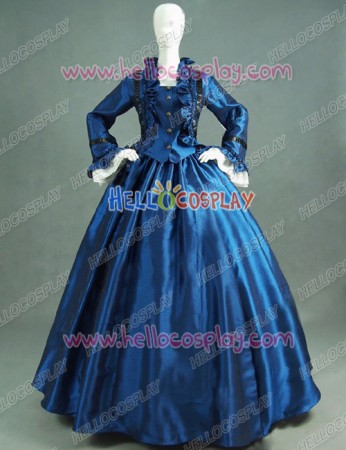Victorian Lolita Civil War Satin Evening Gothic Lolita Dress Royal Blue