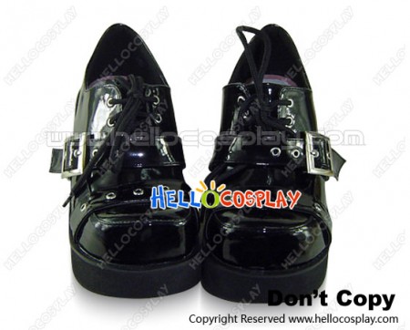 Mirror Black Metal Hole Platform Punk Lolita Shoes
