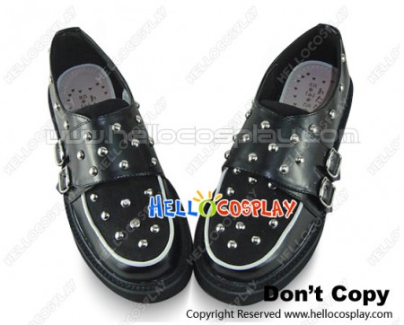 Black Rivet PU With Suede Platform Punk Lolita Shoes