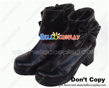 Black Ruffle Bow Chunky Sweet Lolita Short Boots