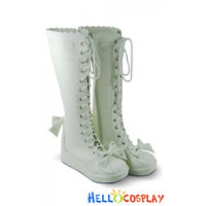 White Bows Shoelace Ruffle Platform Princess Lolita Boots