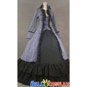 Gothic Reenactment Cotton Stripe Coat Dress Ball Gown Cosplay