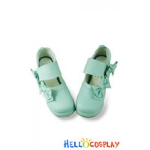 Matt Mint Green Chunky Bow Princess Lolita Shoes Ankle Strap