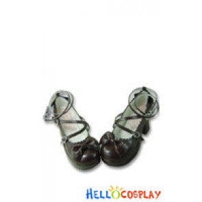 Brown Ruffle Bows Sweet Chunky Princess Lolita Shoes