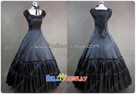 Civil War Gothic Lolita Satin Gown Black Dress Prom