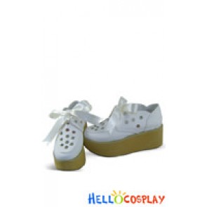 White Ribbon Lace Round Hole Platform Punk Lolita Shoes