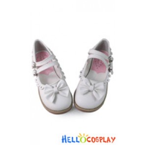 Princess Lolita Shoes White Flat Heel Double Straps Sweet Lace Bow