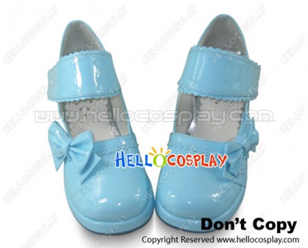Blue Chunky Round Bow Punk Princess Lolita Shoes