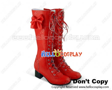 Matt Red Bows Lace Up Ruffle Chunky Princess Lolita Boots