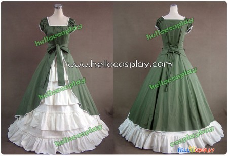 Colonial Cosplay Lolita Green Dress Ball Gown Prom