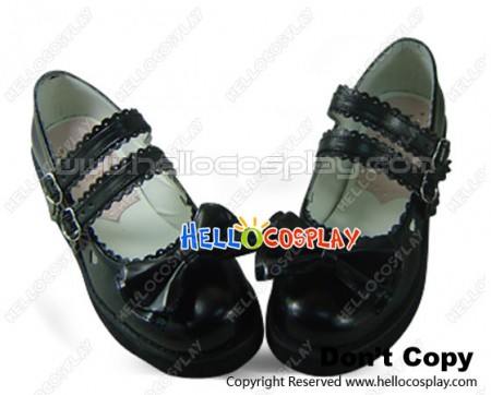 Black Bow Ruffle Double Straps Platform Princess Lolita Shoes