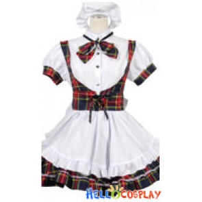 Sweet Red Lattice Bow Knot Cosplay Maid Dress Costume