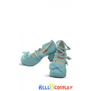 Blue Bow Thin Straps Chunky Sweet Lolita Shoes