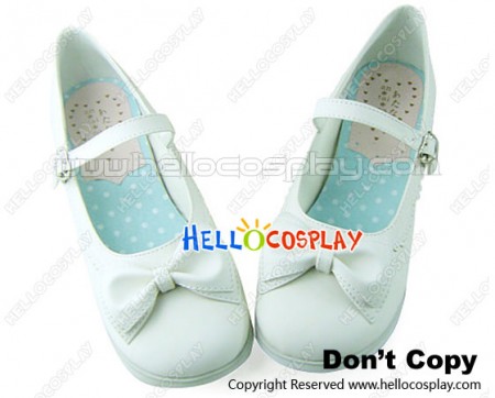 Matt White Ruffle Bow Contract Chunky Sweet Lolita Shoes