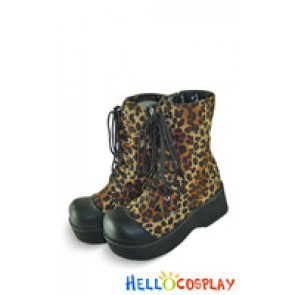 Leopard Lace And Zipper Ruffle Chunky Punk Lolita Boots