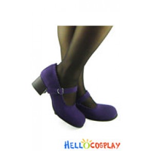 Purple Lavender Ruffle Instep Strap Chunky Sweet Lolita Shoes