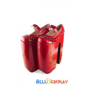 Mirror Red Ruffle Buckles Strap Chunky Punk Lolita Shoes