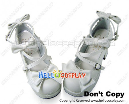 White Crossing Straps Chunky High Heels Platform Lolita Shoes