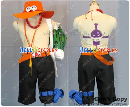 One Piece Cosplay Portgas D Ace Costume Orange Hat Belt Green Bag