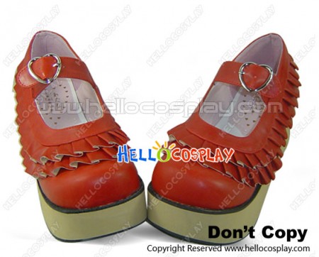 Wine Red Ruffle Buckles Strap Platform Punk Lolita Shoes