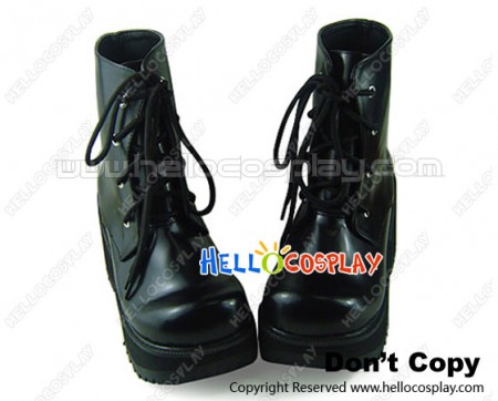 Black Lace Up Chunky Queen Punk Lolita Shoes