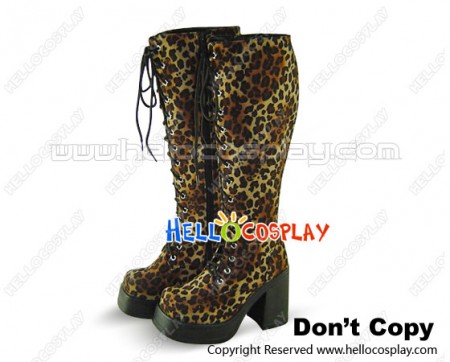 Leopard Lace Up Zipper Chunky Punk Lolita Long Boots