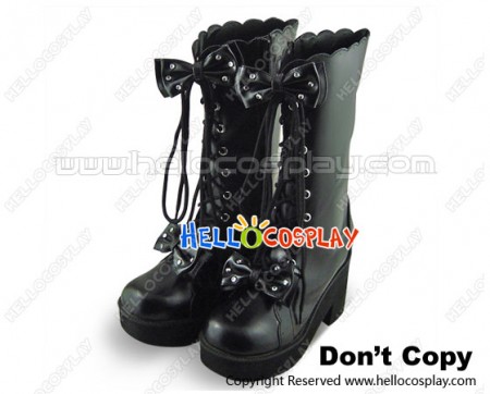 Black Bows Lace Chunky Punk Lolita Boots