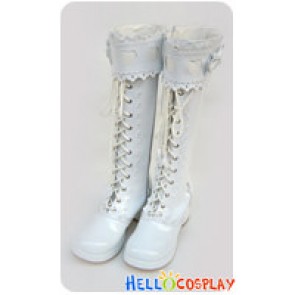 Mirror White Heart Ruffle Chunky Princess Lolita Long Boots