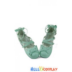 Mint Green Bow Crisscross Ankle Straps PU Lolita Shoes
