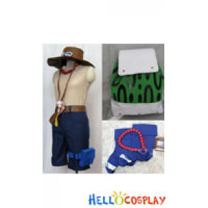 One Piece Cosplay Portgas D Ace Costume Green Bag Full Set