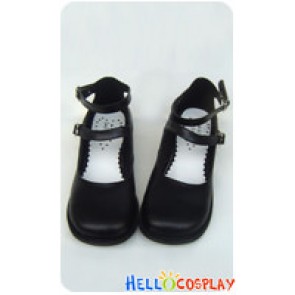Matte Black Pure Double Straps Chunky Princess Lolita Shoes