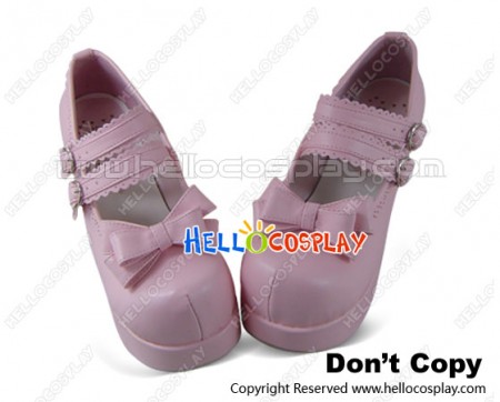 Matt Pink Double Straps Chunky Fashion Princess Lolita Shoes