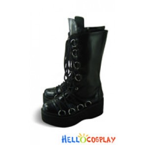 Black Instep Laces Buckles Platform Punk Lolita Boots