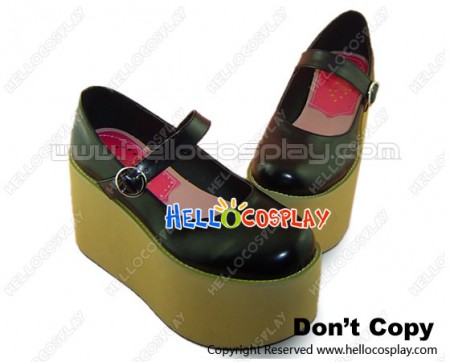Black Wood Soles NaNa Strap Platform Punk Lolita Shoes
