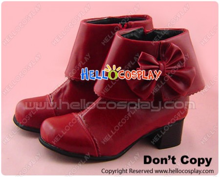 Wine Red Ruffle Bow Chunky Sweet Lolita Short Boots