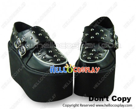 Black Rivet Thick Platform Punk Lolita Shoes
