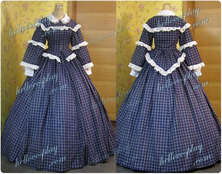 Civil War Victorian Gingham Ball Gown Day Dress