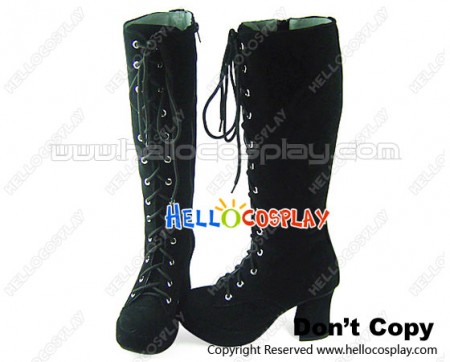 Black Suede Zipper And Lace Chunky Punk Lolita Boots