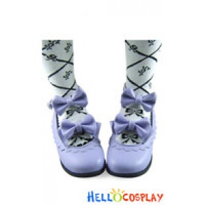 Matt Purple Low Heels Bows New Chunky Sweet Lolita Shoes