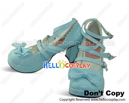 Blue Bow Thin Straps Chunky Sweet Lolita Shoes