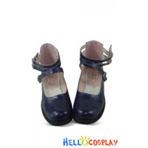 Dark Blue Ankle Straps Flat Sweet Lolita Shoes