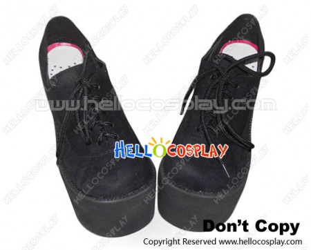 Punk Lolita Shoes High Platform Black Suede Shoelace
