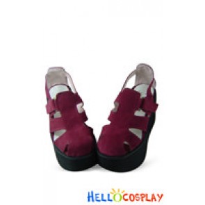 Wine Red Suede Platform Punk Lolita Shoes