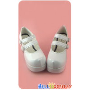Mirror White Double Ruffle Strap Chunky Princess Lolita Shoes